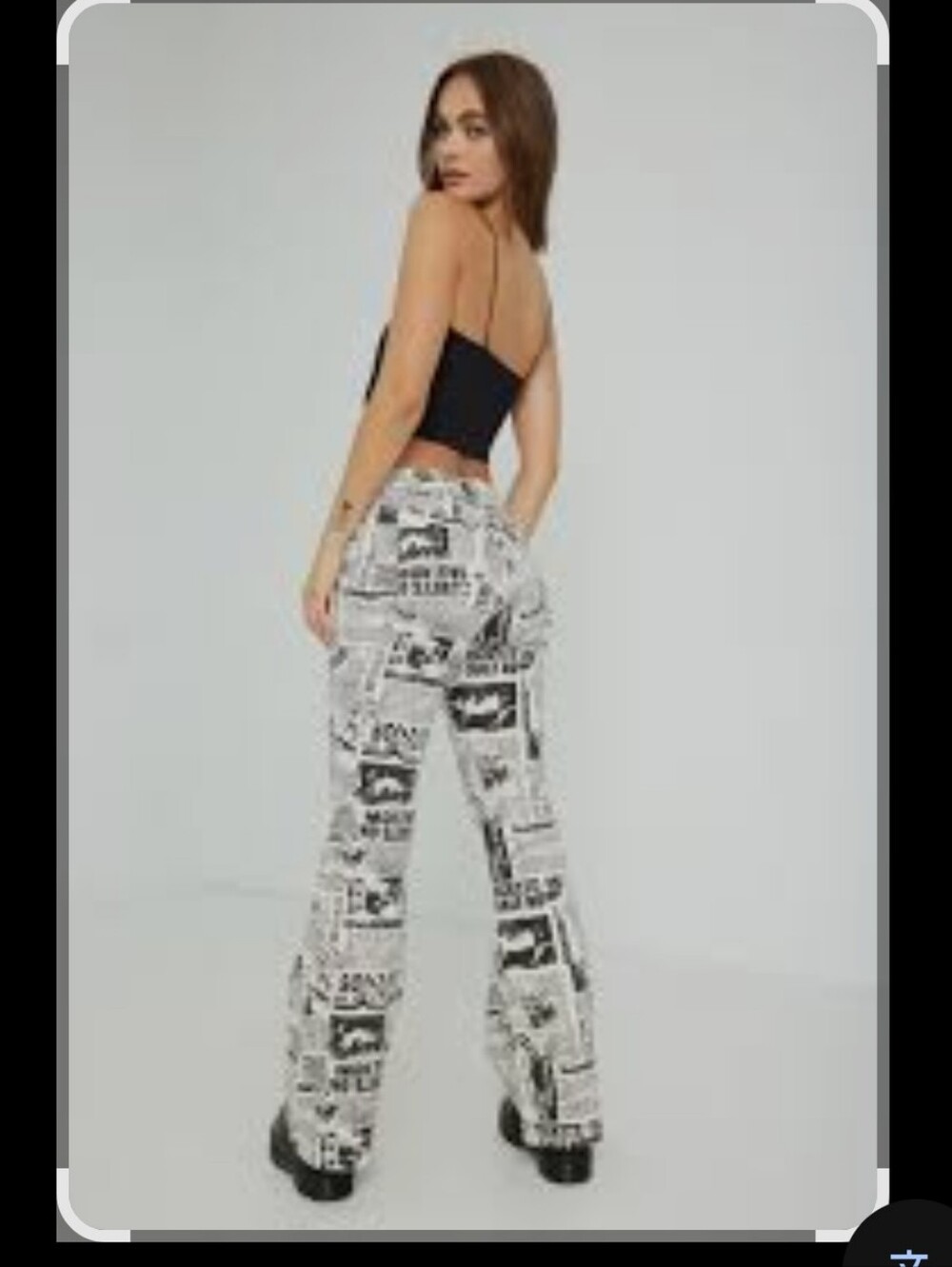 Women's Garage Denim Newspaper Print Wide Leg Pants in Black & White